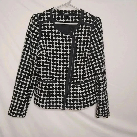 Kensie Zip Up Moto Jacket Blazer Black and White Dots, Size S - Picture 1 of 2